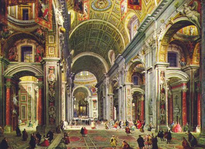 Interieur van de Sint-Pietersbasiliek, Rome door Giovanni Paolo Pannini